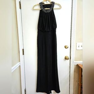 Vince Camuto Black Embellished Rhinestone Halter Neck Jumpsuit Size Small